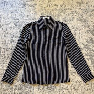 Michael Kors Women Silk Navy and White Striped Dress Shirt